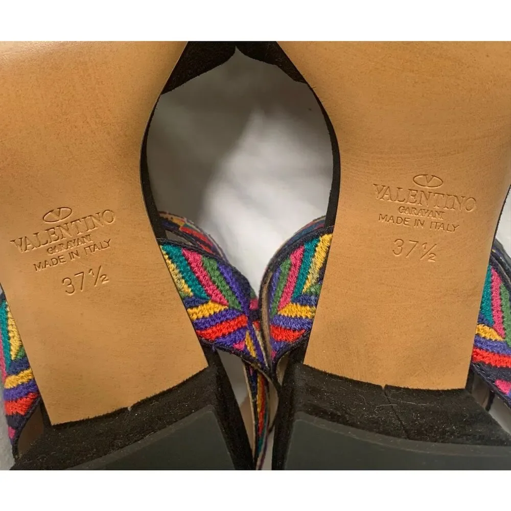 NEW IN BOX VALENTINO Native Couture EMBROIDERED ankle STRAP suede city SANDALS S